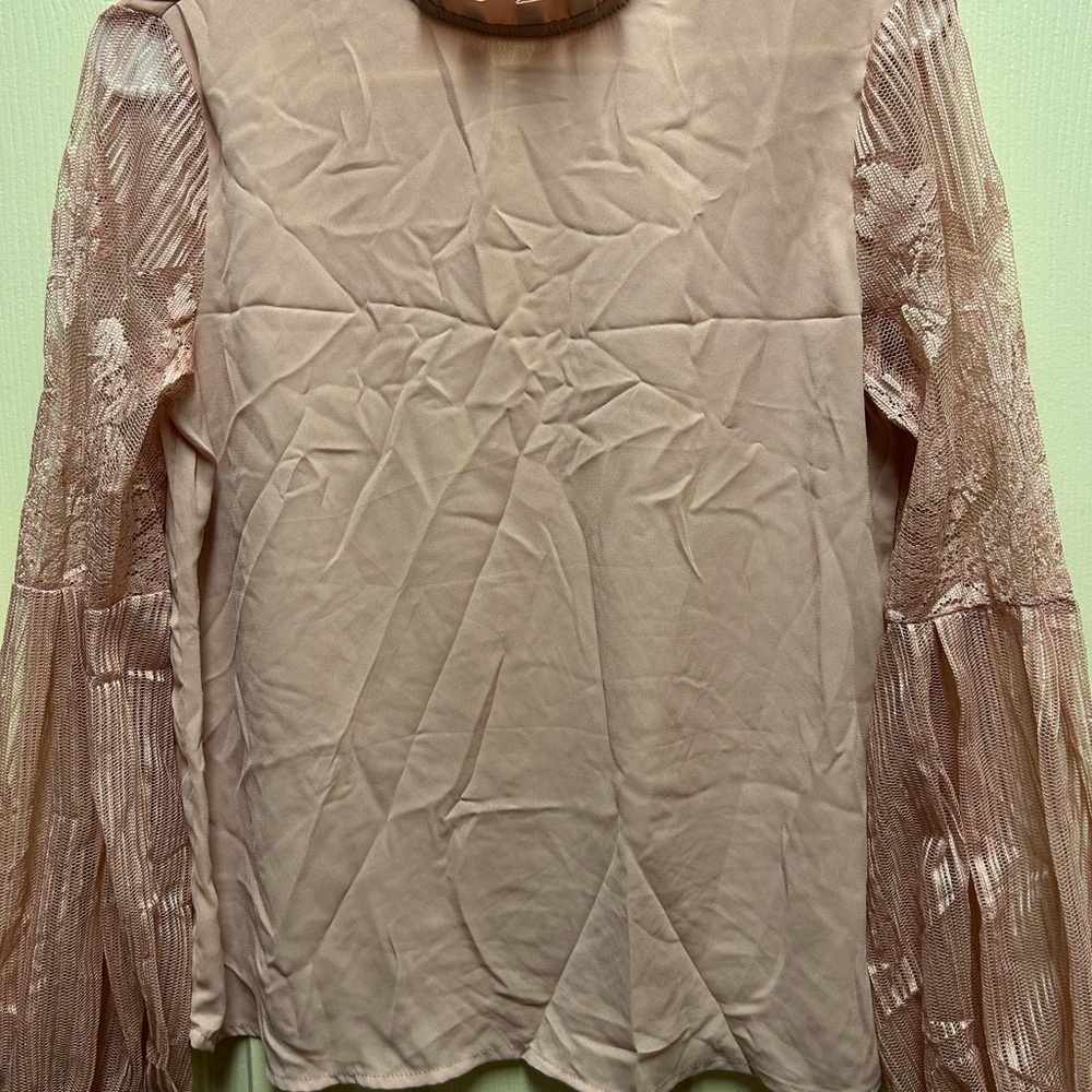 SHEIN Blush Pink Blouse with Lace Sleeves